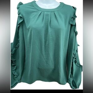 Oddi  "filled with joy" ruffled blouse in Teel Size 2XL